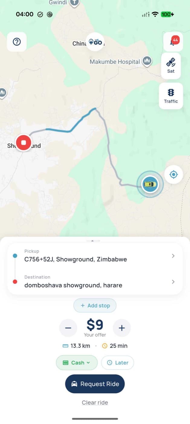 Set pickup, destination and your fare offer